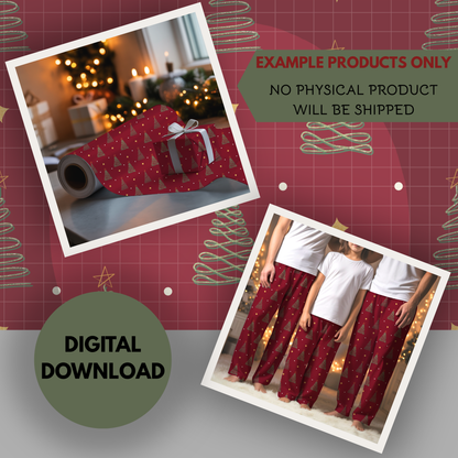 Glitter Christmas Trees Seamless Hand Drawn Digital Pattern | 300 DPI PNG | Instant Download