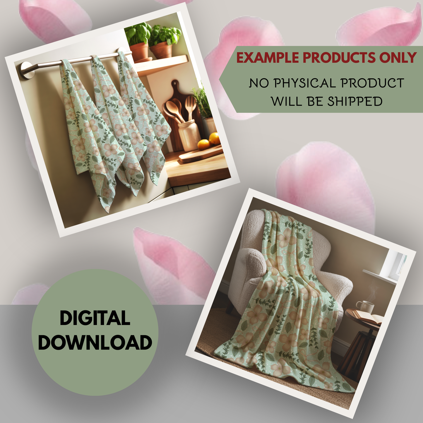 Blush Petal Garden Seamless Hand Drawn Digital Pattern | 300 DPI PNG | Instant Download