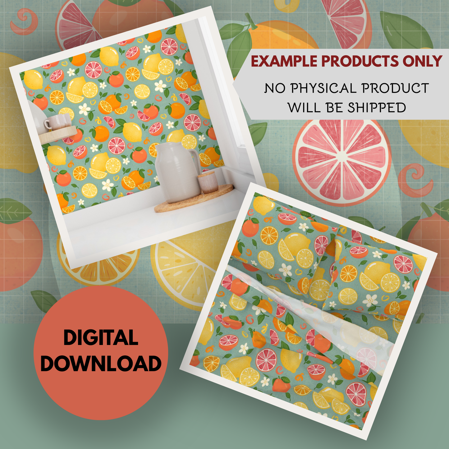 Citrus Toss Seamless Hand Drawn Digital Pattern | 300 DPI PNG | Instant Download