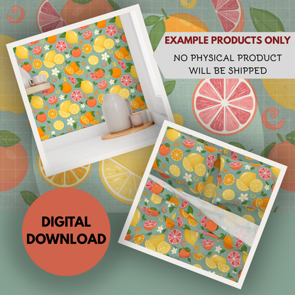 Citrus Toss Seamless Hand Drawn Digital Pattern | 300 DPI PNG | Instant Download