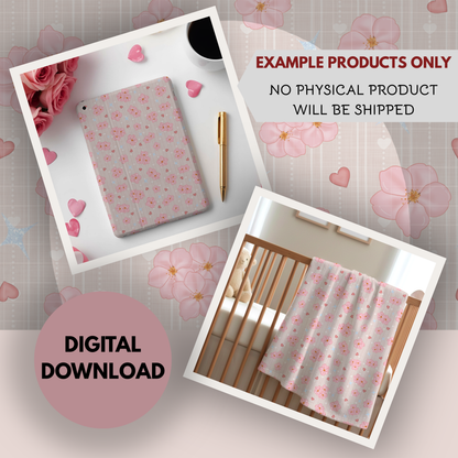 Cherry Blossoms Seamless Hand Drawn Digital Pattern | 300 DPI PNG | Instant Download