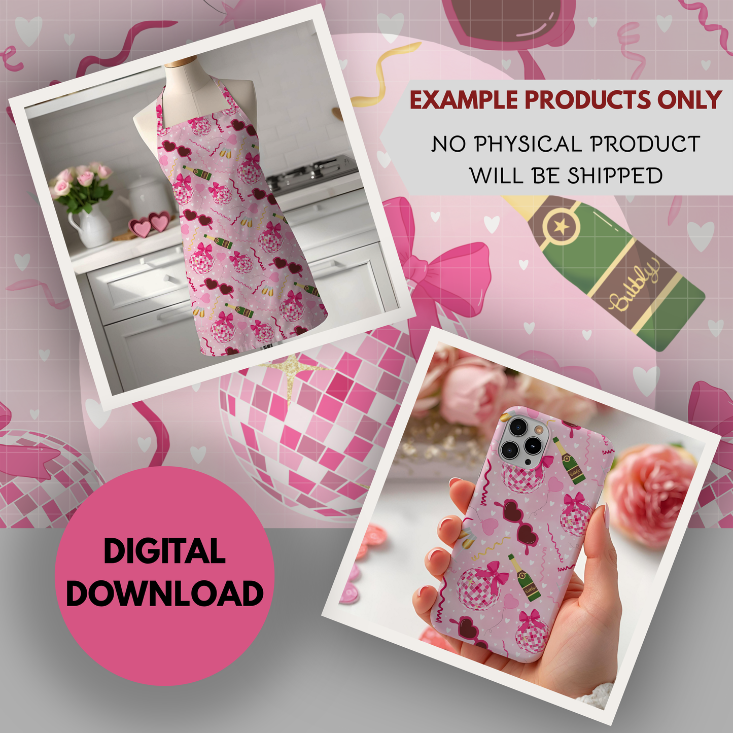 Disco Valentine Seamless Hand Drawn Digital Pattern | 300 DPI PNG | Instant Download