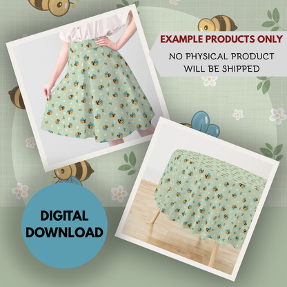 Bees and Daisies Seamless Hand Drawn Digital Pattern | 300 DPI PNG | Instant Download