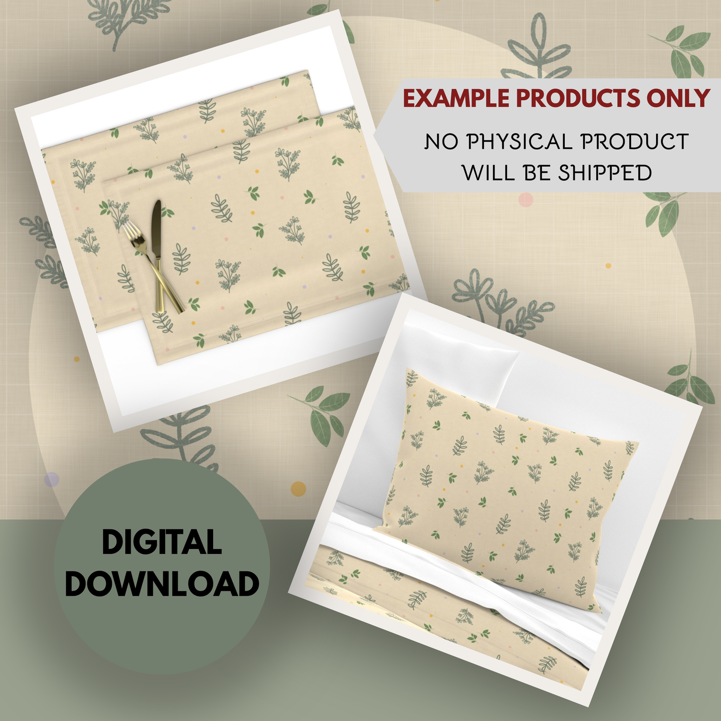 Spring Foliage Seamless Hand Drawn Digital Pattern | 300 DPI PNG | Instant Download