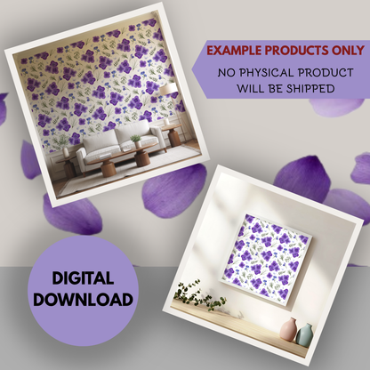 Amethyst Meadows white background Seamless Hand Drawn Digital Pattern | 300 DPI PNG | Instant Download