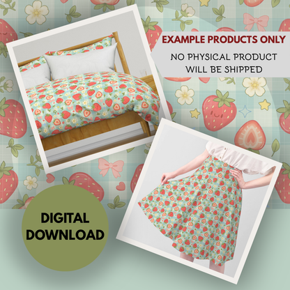 Strawberry Patch Seamless Hand Drawn Digital Pattern | 300 DPI PNG | Instant Download