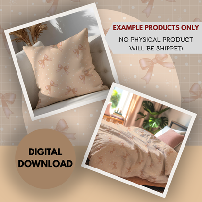 Pink Bows and Polka dots Coquette Seamless Hand Drawn Digital Pattern | 300 DPI PNG | Instant Download