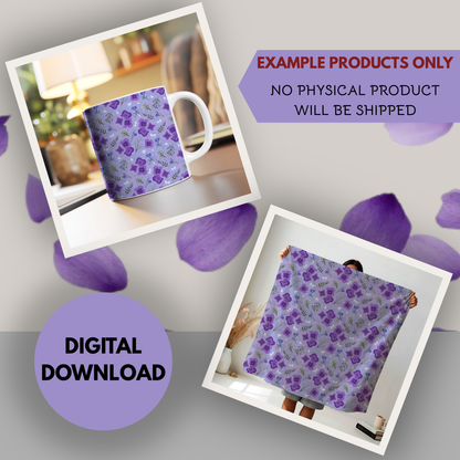 Amethyst Meadows purple background Seamless Hand Drawn Digital Pattern | 300 DPI PNG | Instant Download