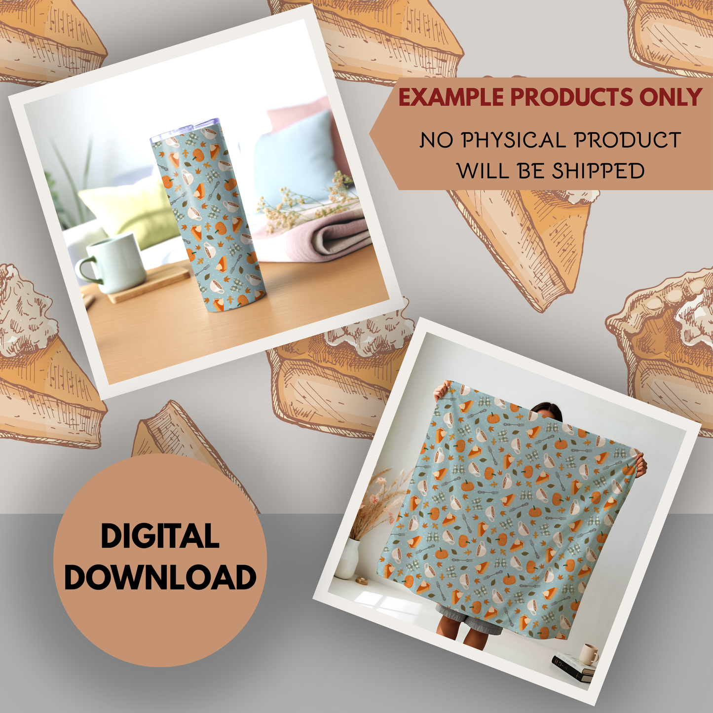 Pumpkin Pie and Coffee Seamless Hand Drawn Digital Pattern | 300 DPI PNG | Instant Download