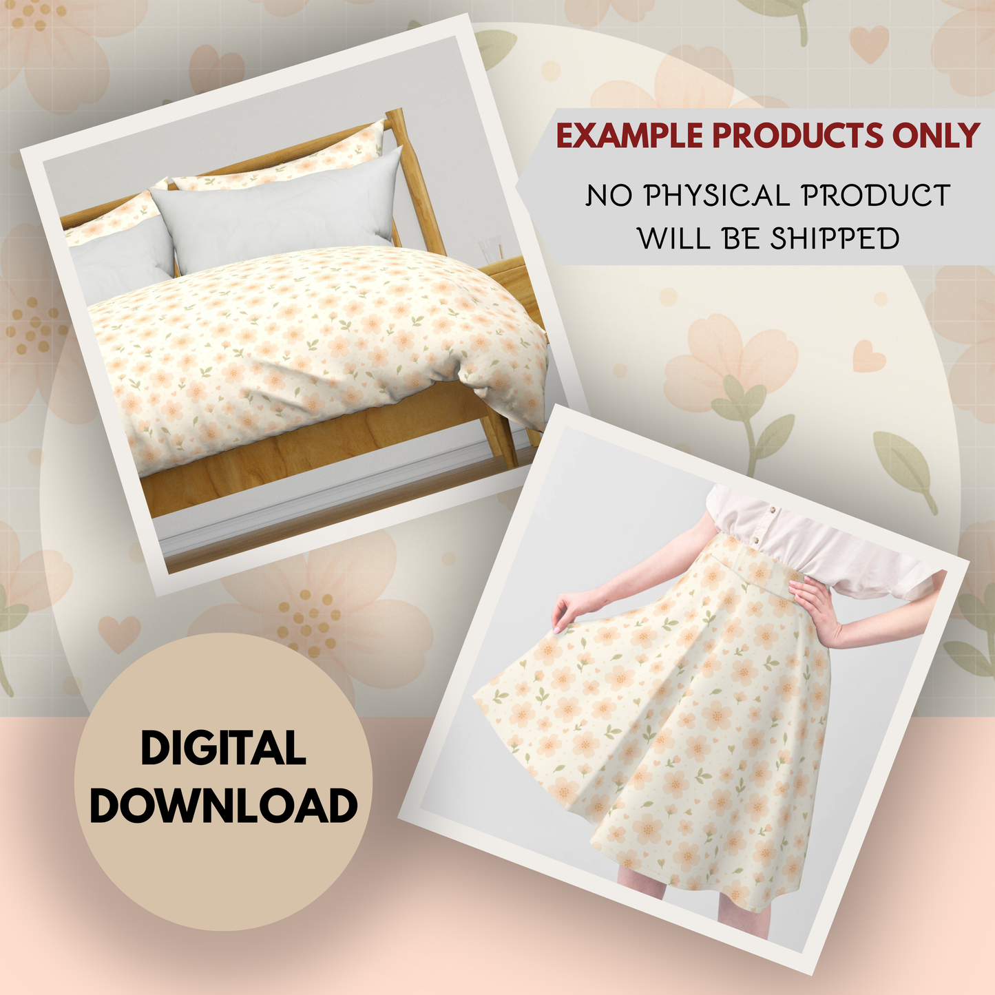 Peach Blossoms Seamless Hand Drawn Digital Pattern | 300 DPI PNG | Instant Download