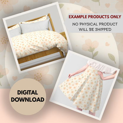 Peach Blossoms Seamless Hand Drawn Digital Pattern | 300 DPI PNG | Instant Download