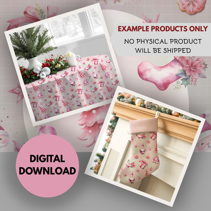 Pink Christmas Seamless Hand Drawn Digital Pattern | 300 DPI PNG | Instant Download