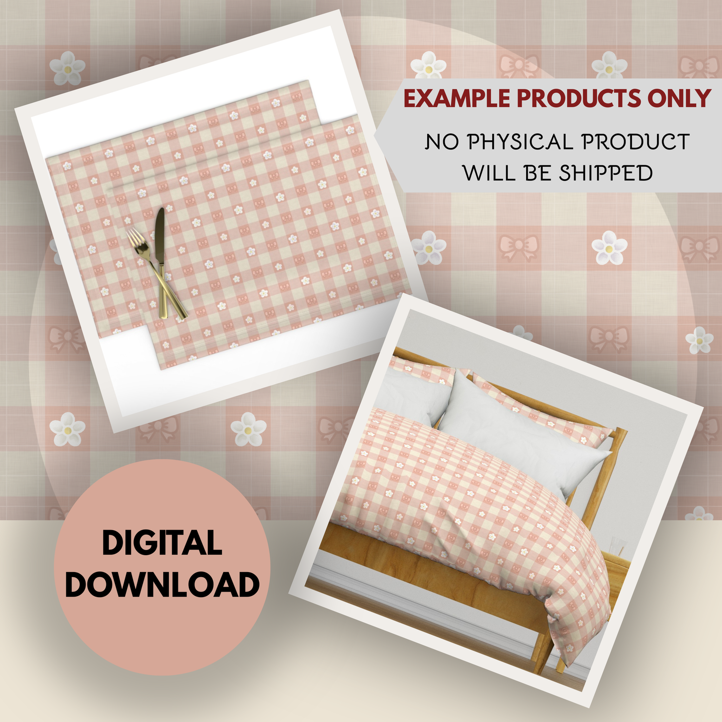 Spring Gingham Seamless Hand Drawn Digital Pattern | 300 DPI PNG | Instant Download
