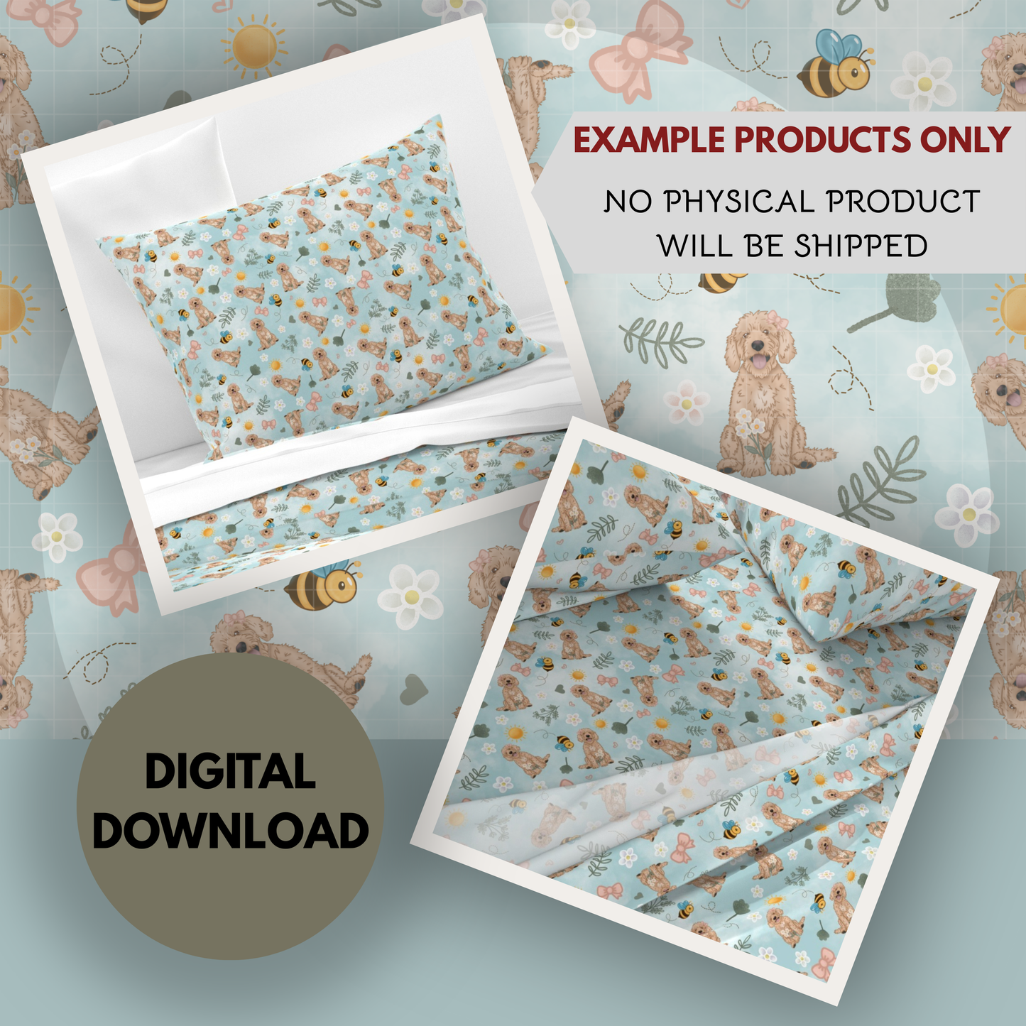 Goldendoodle Spring Seamless Hand Drawn Digital Pattern | 300 DPI PNG | Instant Download