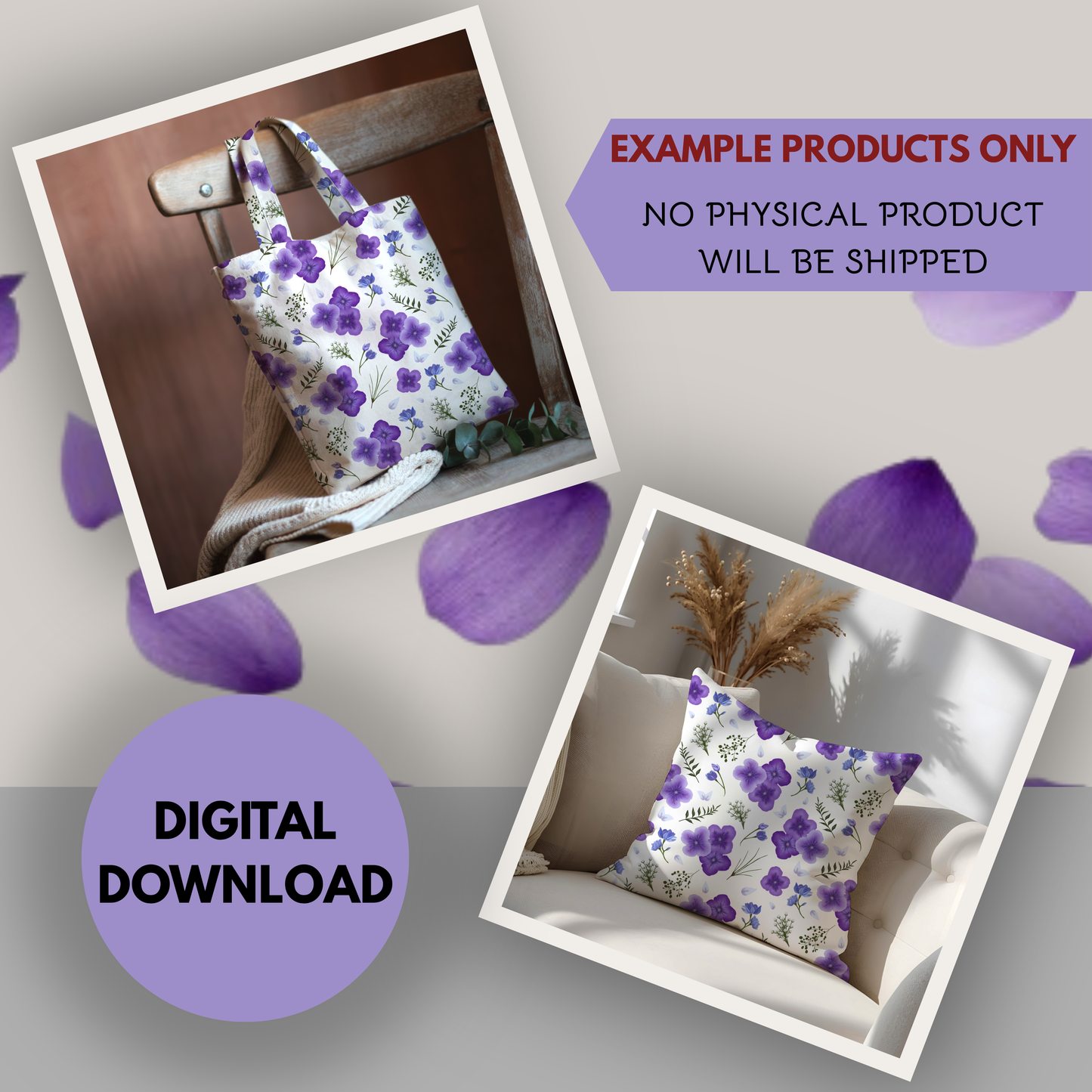 Amethyst Meadows white background Seamless Hand Drawn Digital Pattern | 300 DPI PNG | Instant Download