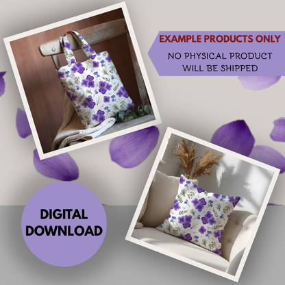 Amethyst Meadows white background Seamless Hand Drawn Digital Pattern | 300 DPI PNG | Instant Download