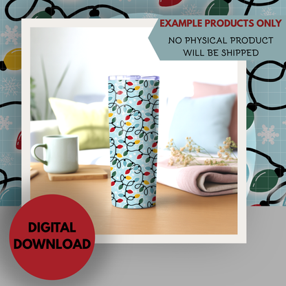 Retro Christmas Lights Seamless Hand Drawn Digital Pattern | 300 DPI PNG | Instant Download