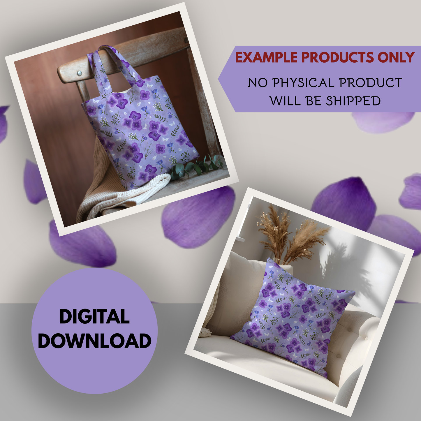 Amethyst Meadows purple background Seamless Hand Drawn Digital Pattern | 300 DPI PNG | Instant Download