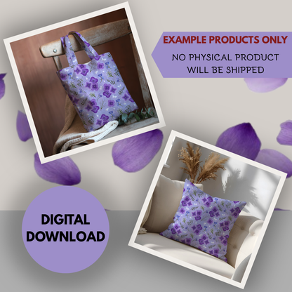 Amethyst Meadows purple background Seamless Hand Drawn Digital Pattern | 300 DPI PNG | Instant Download