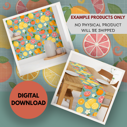 Citrus Toss Seamless Hand Drawn Digital Pattern | 300 DPI PNG | Instant Download