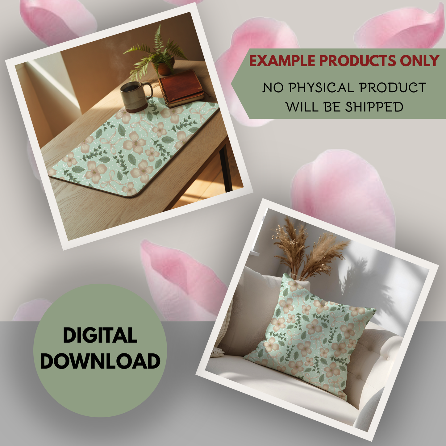 Blush Petal Garden Seamless Hand Drawn Digital Pattern | 300 DPI PNG | Instant Download