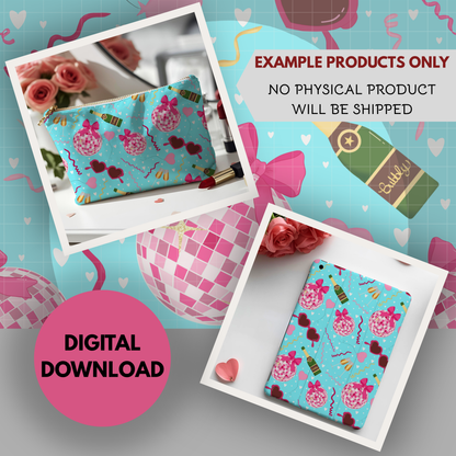 Disco Valentine Seamless Hand Drawn Digital Pattern | 300 DPI PNG | Instant Download