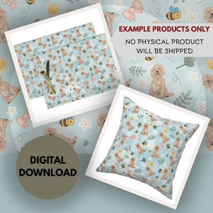 Goldendoodle Spring Seamless Hand Drawn Digital Pattern | 300 DPI PNG | Instant Download