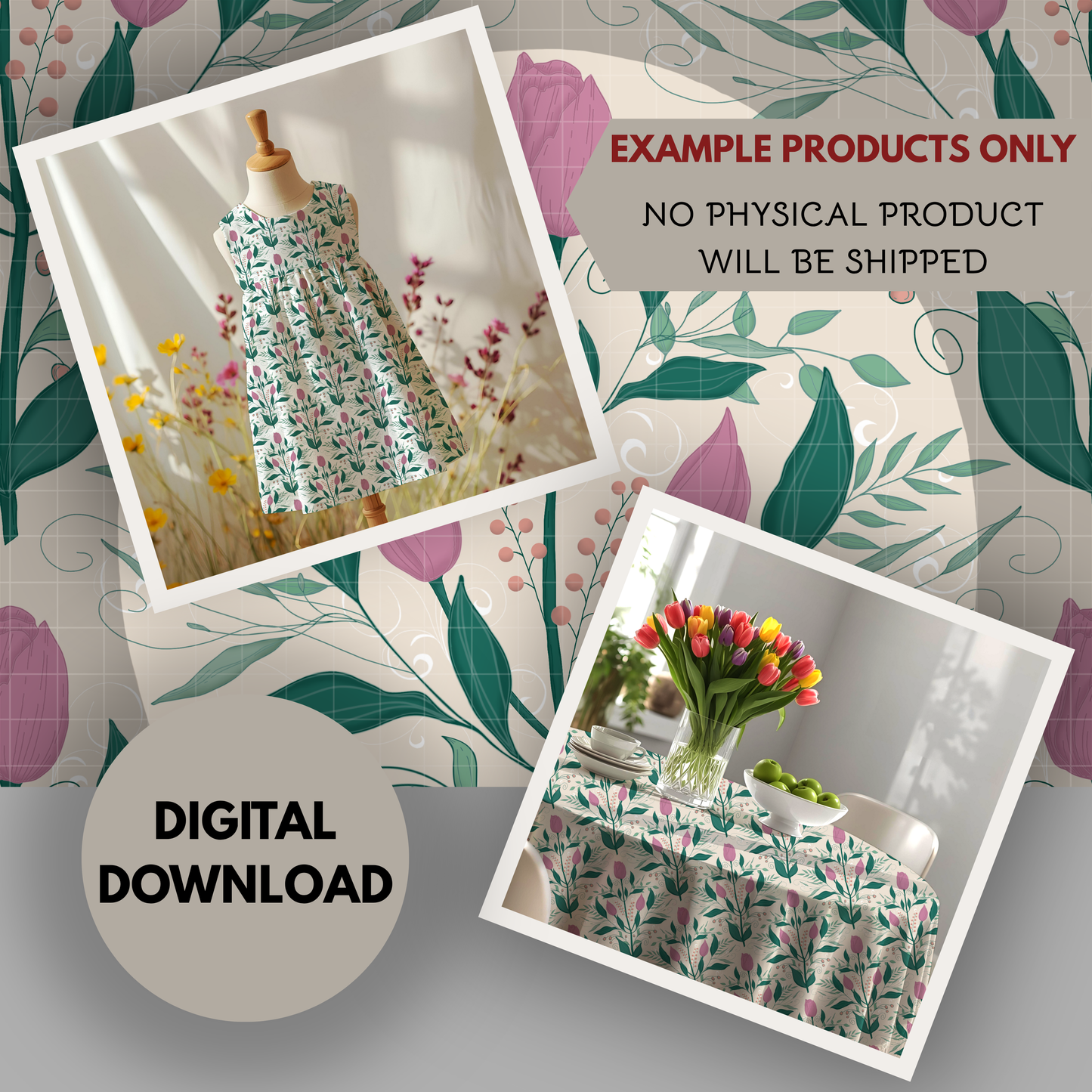 Tulips in Harmony Seamless Hand Drawn Digital seamless Pattern | 300 DPI PNG | Instant Download