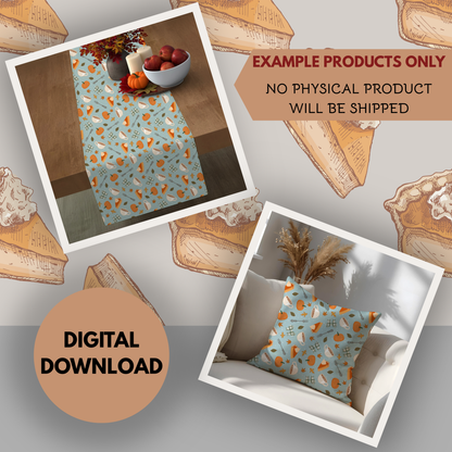 Pumpkin Pie and Coffee Seamless Hand Drawn Digital Pattern | 300 DPI PNG | Instant Download