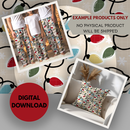 Vintage Christmas Lights Seamless Hand Drawn Digital Pattern | 300 DPI PNG | Instant Download