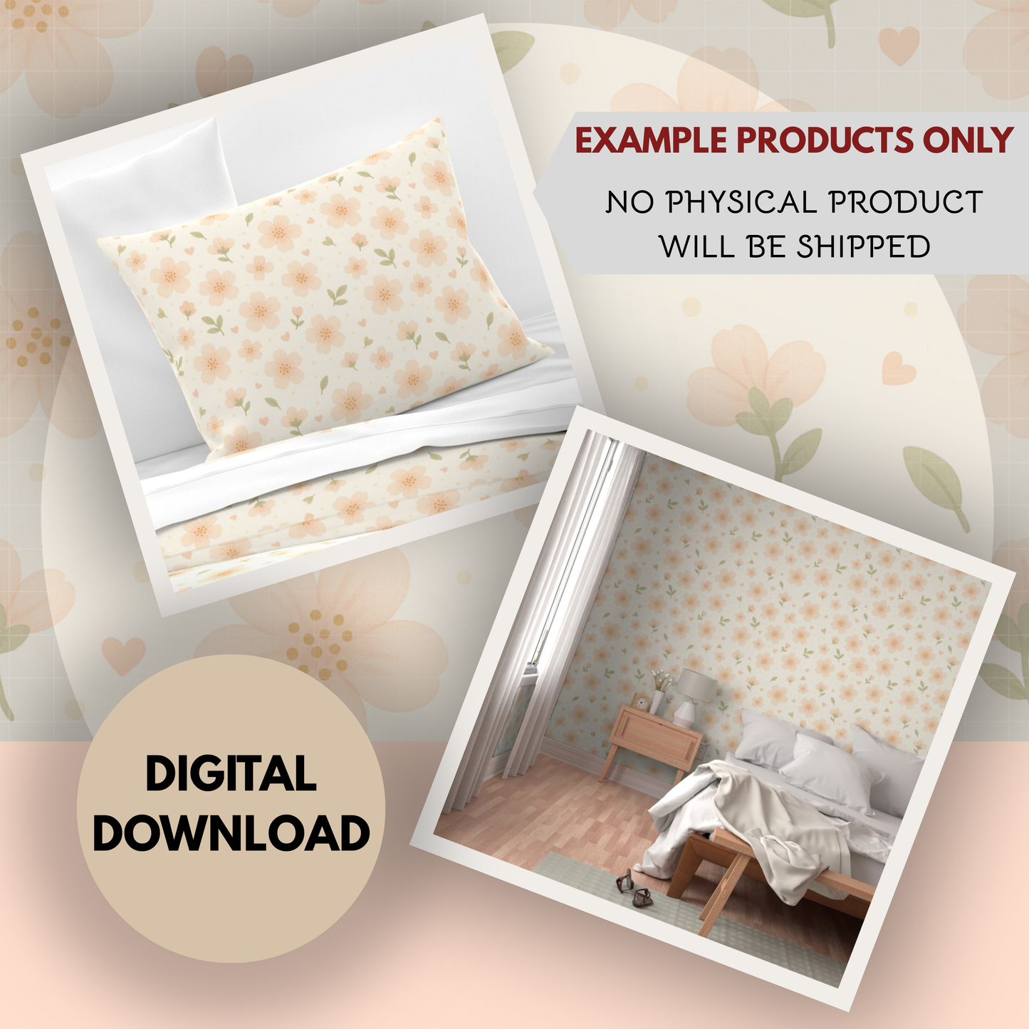 Peach Blossoms Seamless Hand Drawn Digital Pattern | 300 DPI PNG | Instant Download