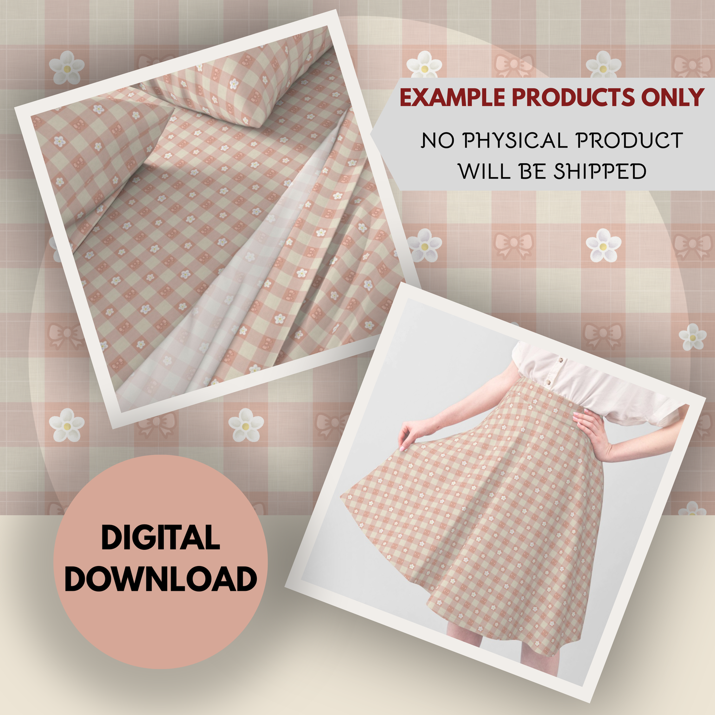 Spring Gingham Seamless Hand Drawn Digital Pattern | 300 DPI PNG | Instant Download