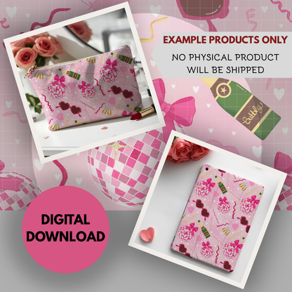 Disco Valentine Seamless Hand Drawn Digital Pattern | 300 DPI PNG | Instant Download