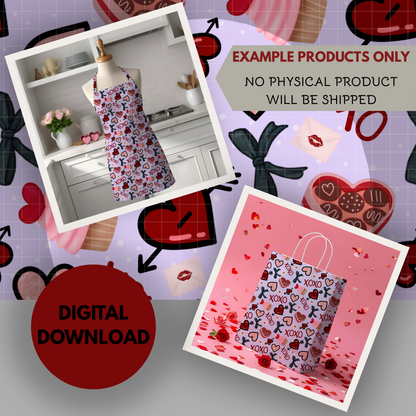 Valentine XOXO Seamless Hand Drawn Digital Pattern | 300 DPI PNG | Instant Download