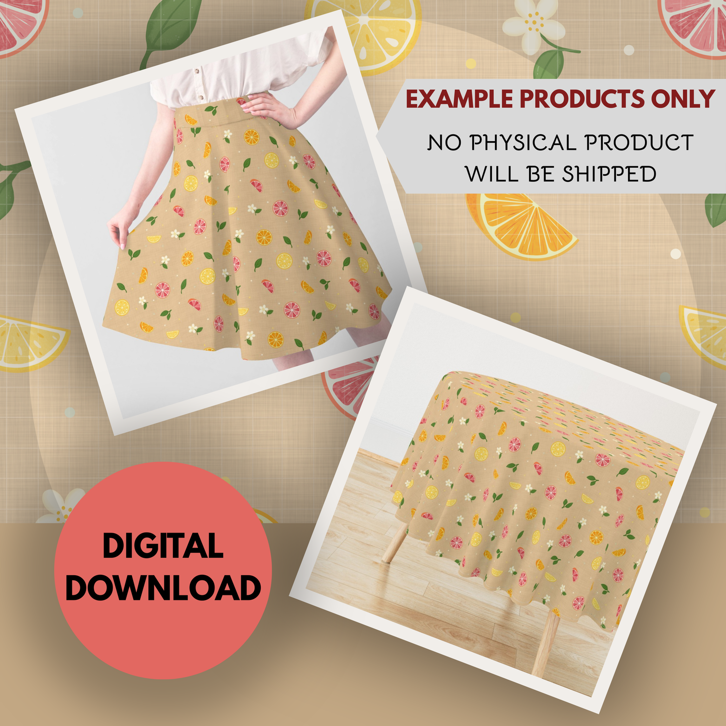 Citrus Mini Seamless Hand Drawn Digital Pattern | 300 DPI PNG | Instant Download