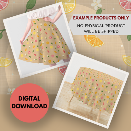 Citrus Mini Seamless Hand Drawn Digital Pattern | 300 DPI PNG | Instant Download