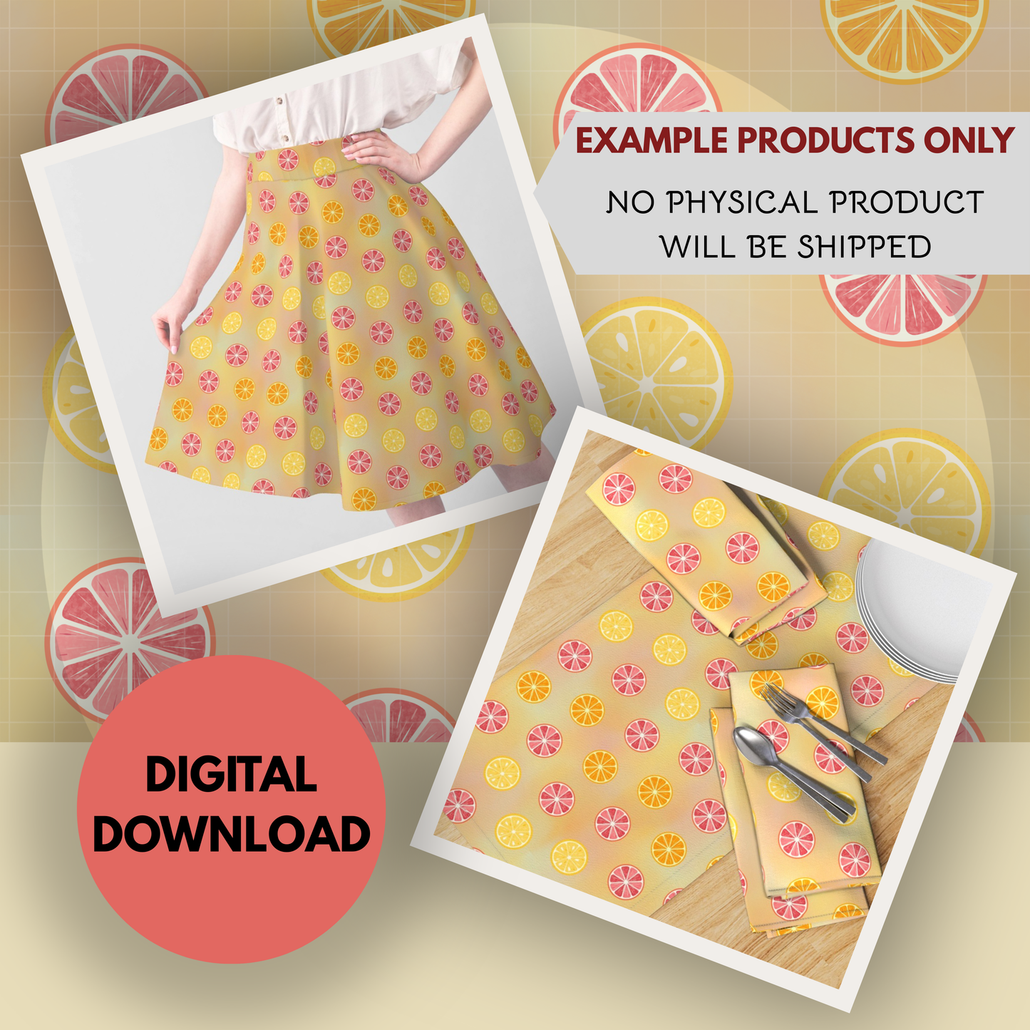 Citrus Slice Seamless Hand Drawn Digital Pattern | 300 DPI PNG | Instant Download