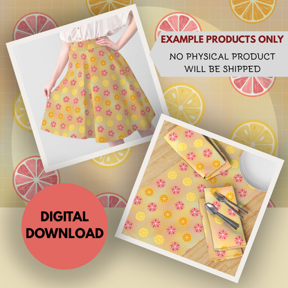 Citrus Slice Seamless Hand Drawn Digital Pattern | 300 DPI PNG | Instant Download