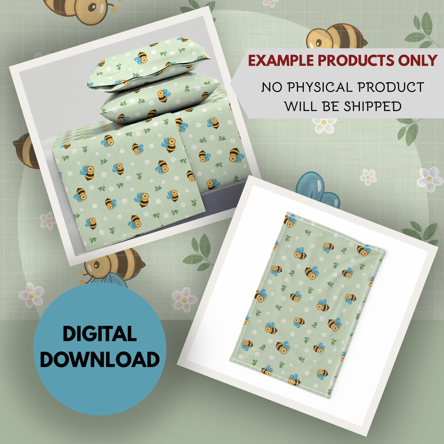 Bees and Daisies Seamless Hand Drawn Digital Pattern | 300 DPI PNG | Instant Download