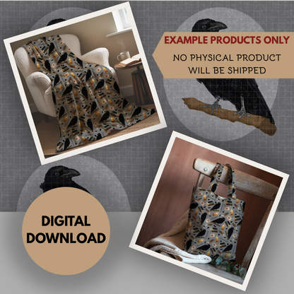 Nevermore Seamless Hand Drawn Digital Pattern | 300 DPI PNG | Instant Download |Edgar Allan Poe | The Raven