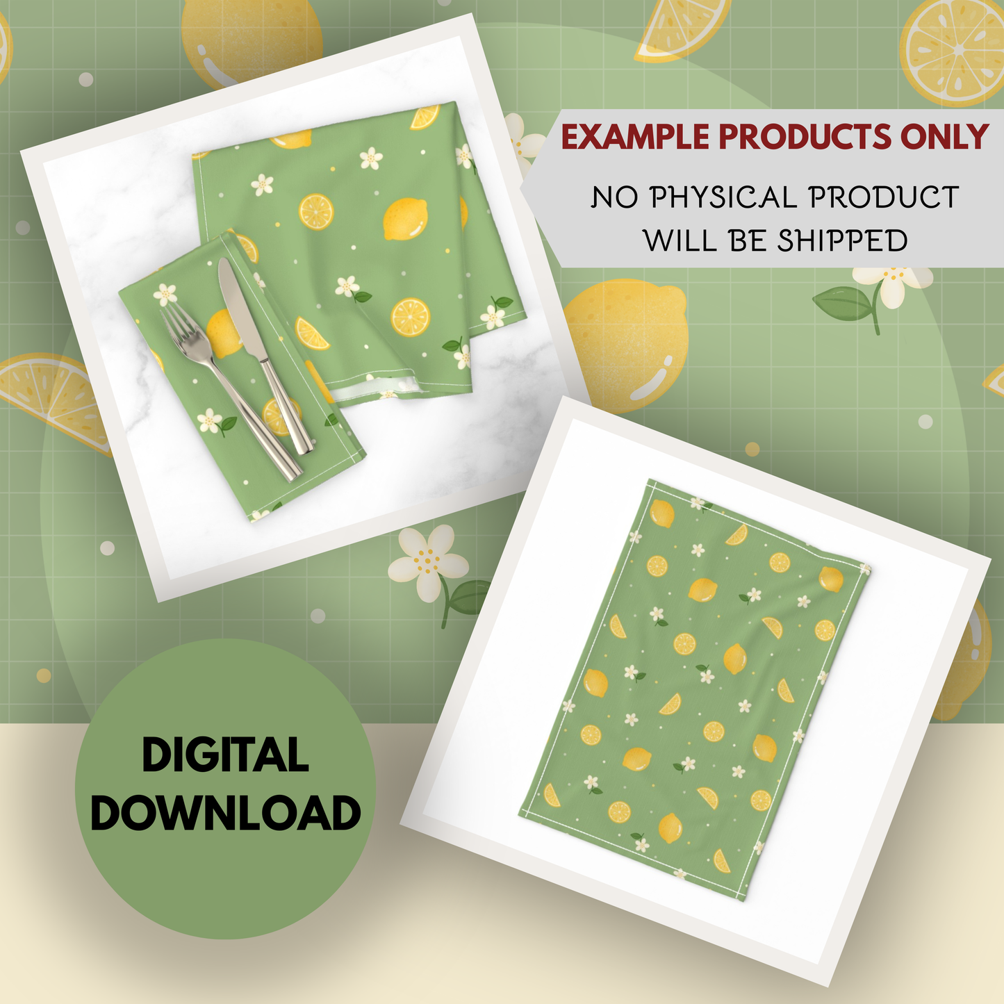 Lemons and Blossoms Seamless Hand Drawn Digital Pattern | 300 DPI PNG | Instant Download