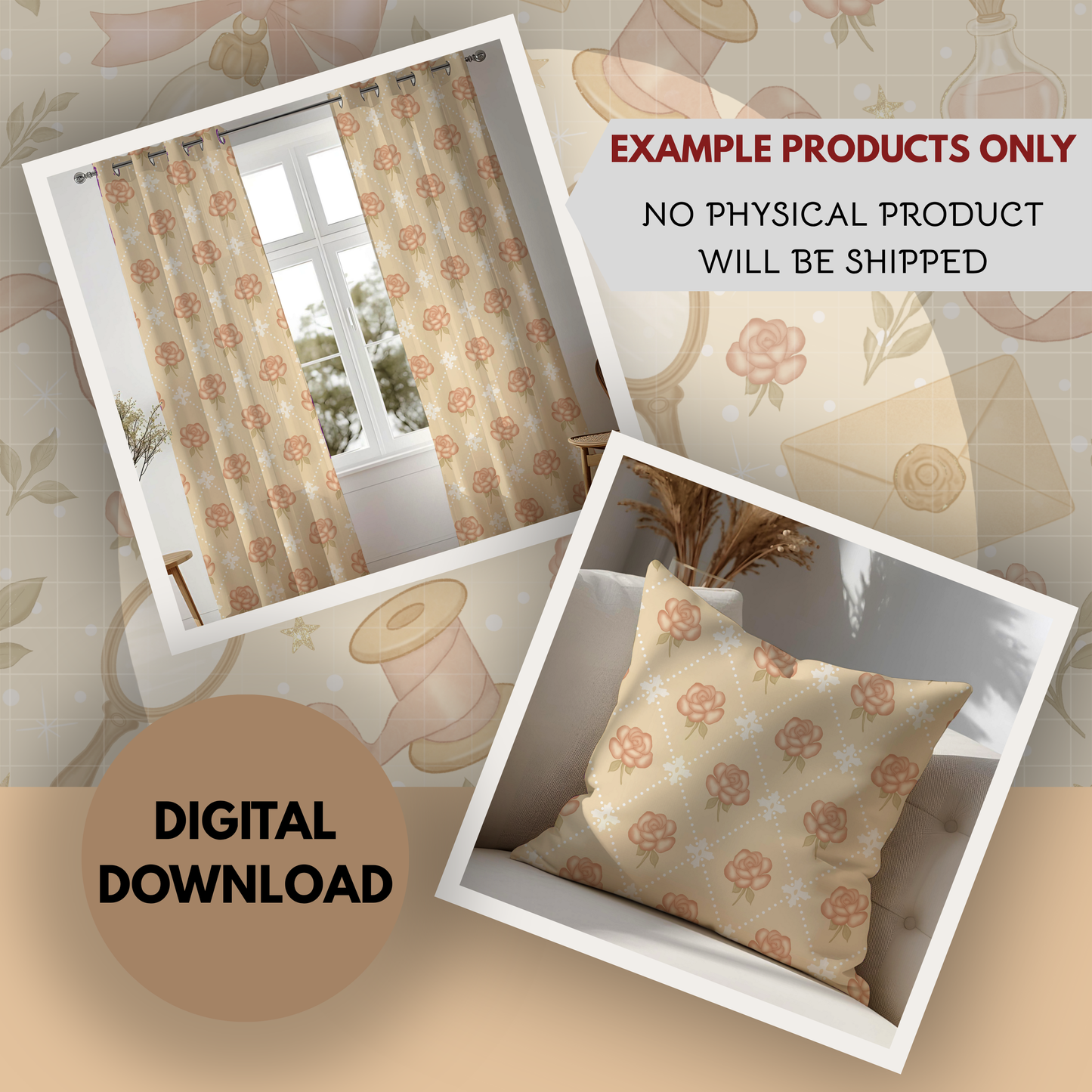 Winter Pink Coquette Bundle Seamless Hand Drawn Digital Pattern | 300 DPI PNG | Instant Download