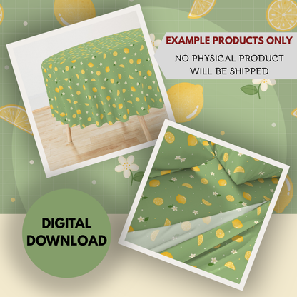Lemons and Blossoms Seamless Hand Drawn Digital Pattern | 300 DPI PNG | Instant Download