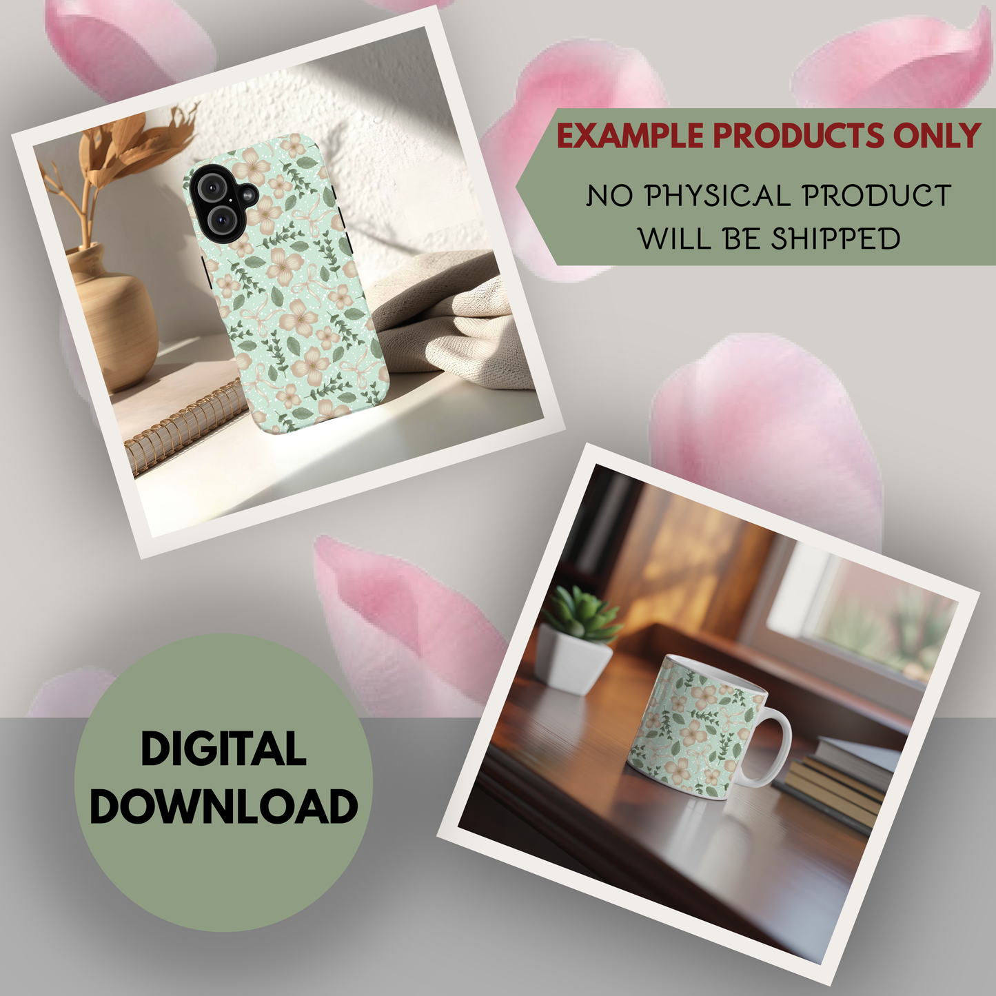 Blush Petal Garden Seamless Hand Drawn Digital Pattern | 300 DPI PNG | Instant Download