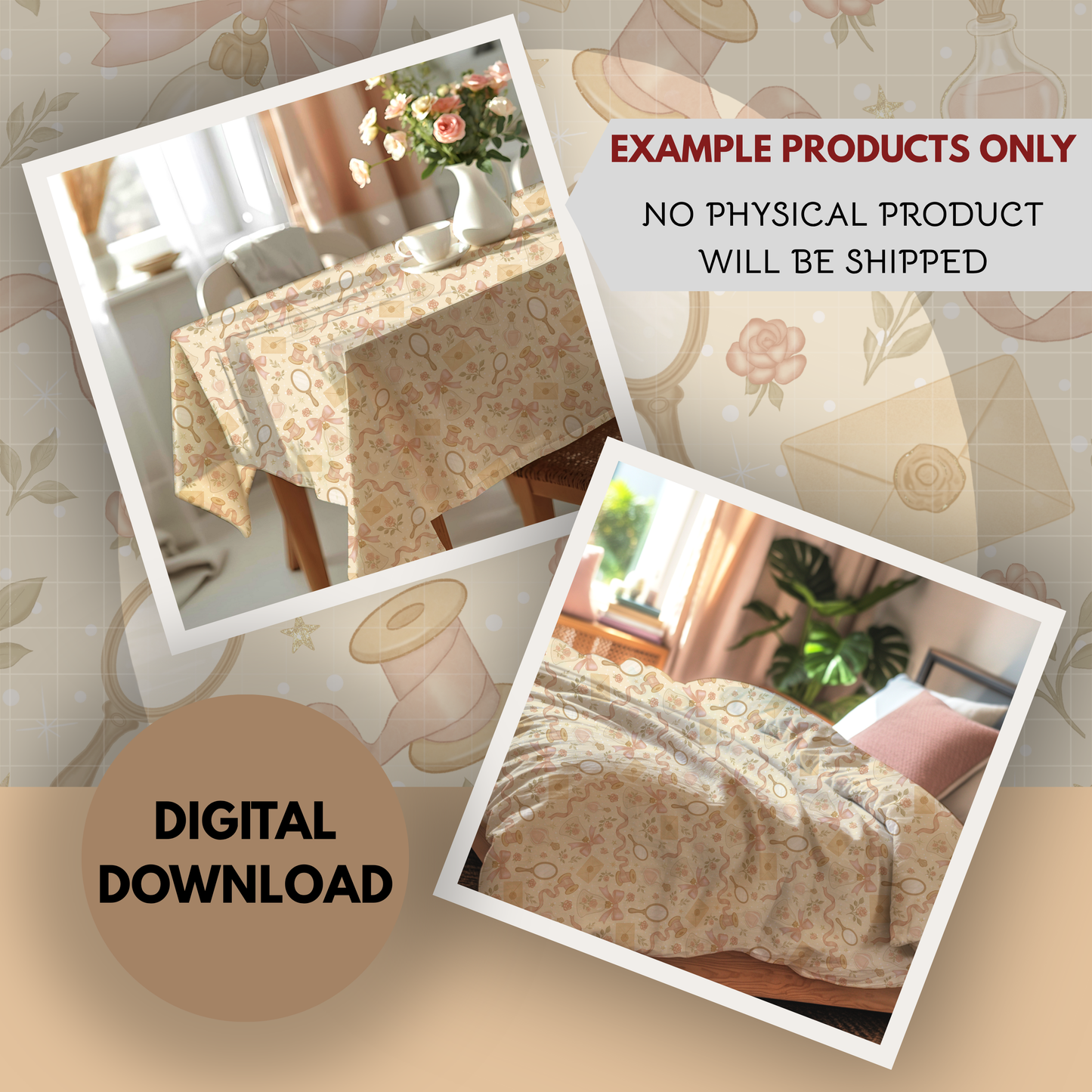 Winter Pink Coquette Seamless Hand Drawn Digital Pattern | 300 DPI PNG | Instant Download