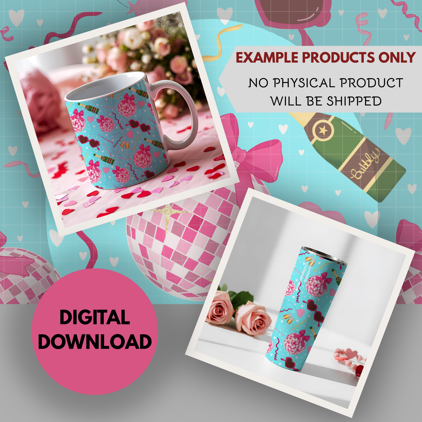 Disco Valentine Seamless Hand Drawn Digital Pattern | 300 DPI PNG | Instant Download