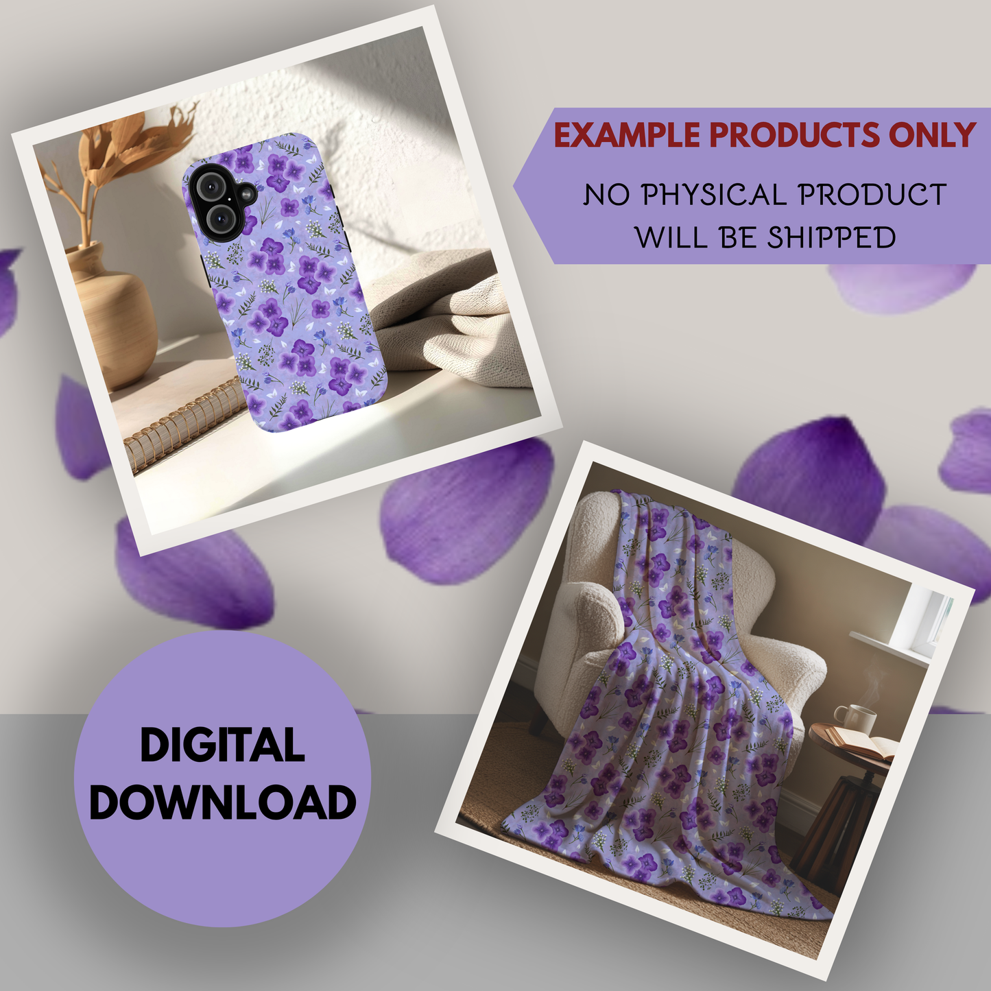 Amethyst Meadows purple background Seamless Hand Drawn Digital Pattern | 300 DPI PNG | Instant Download