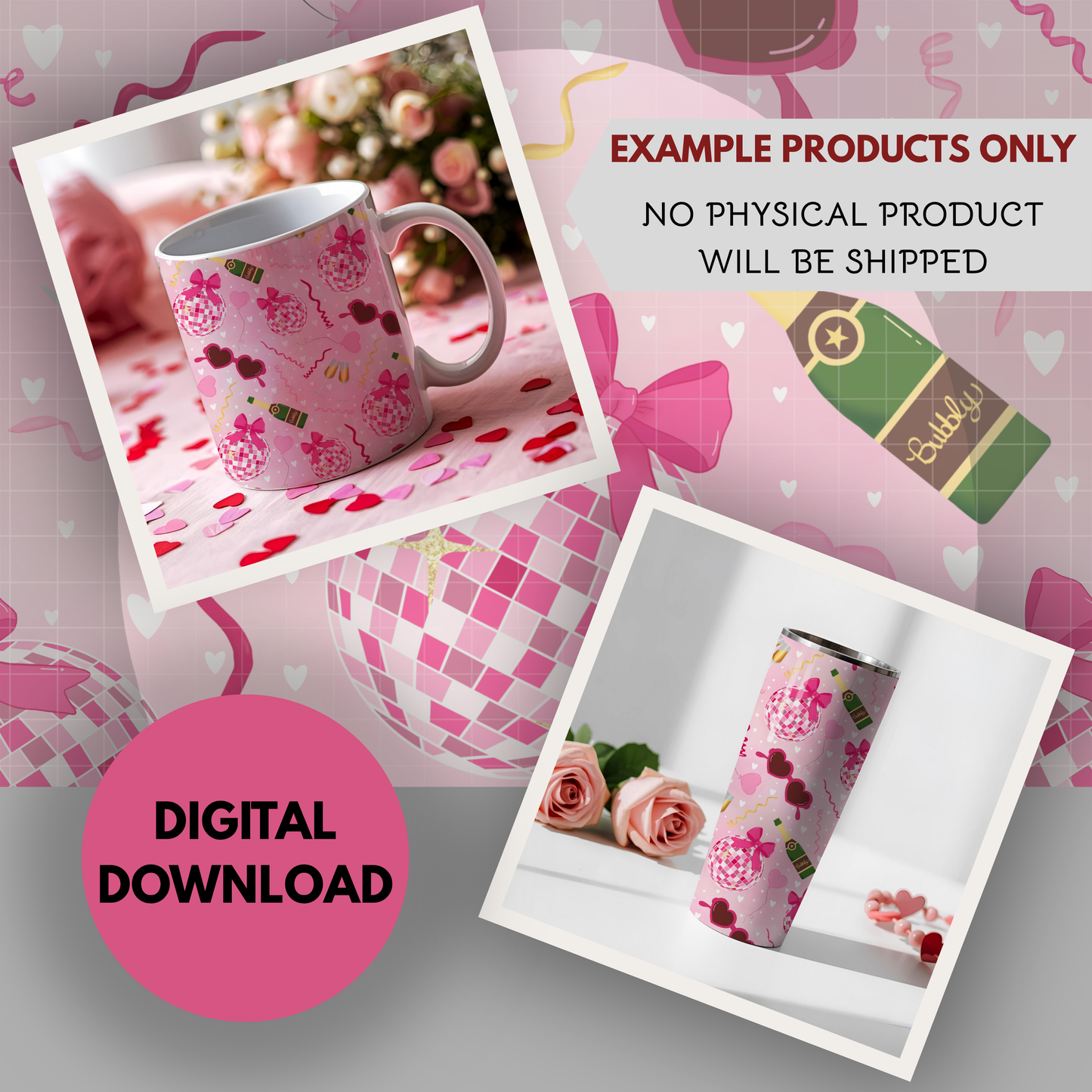 Disco Valentine Seamless Hand Drawn Digital Pattern | 300 DPI PNG | Instant Download