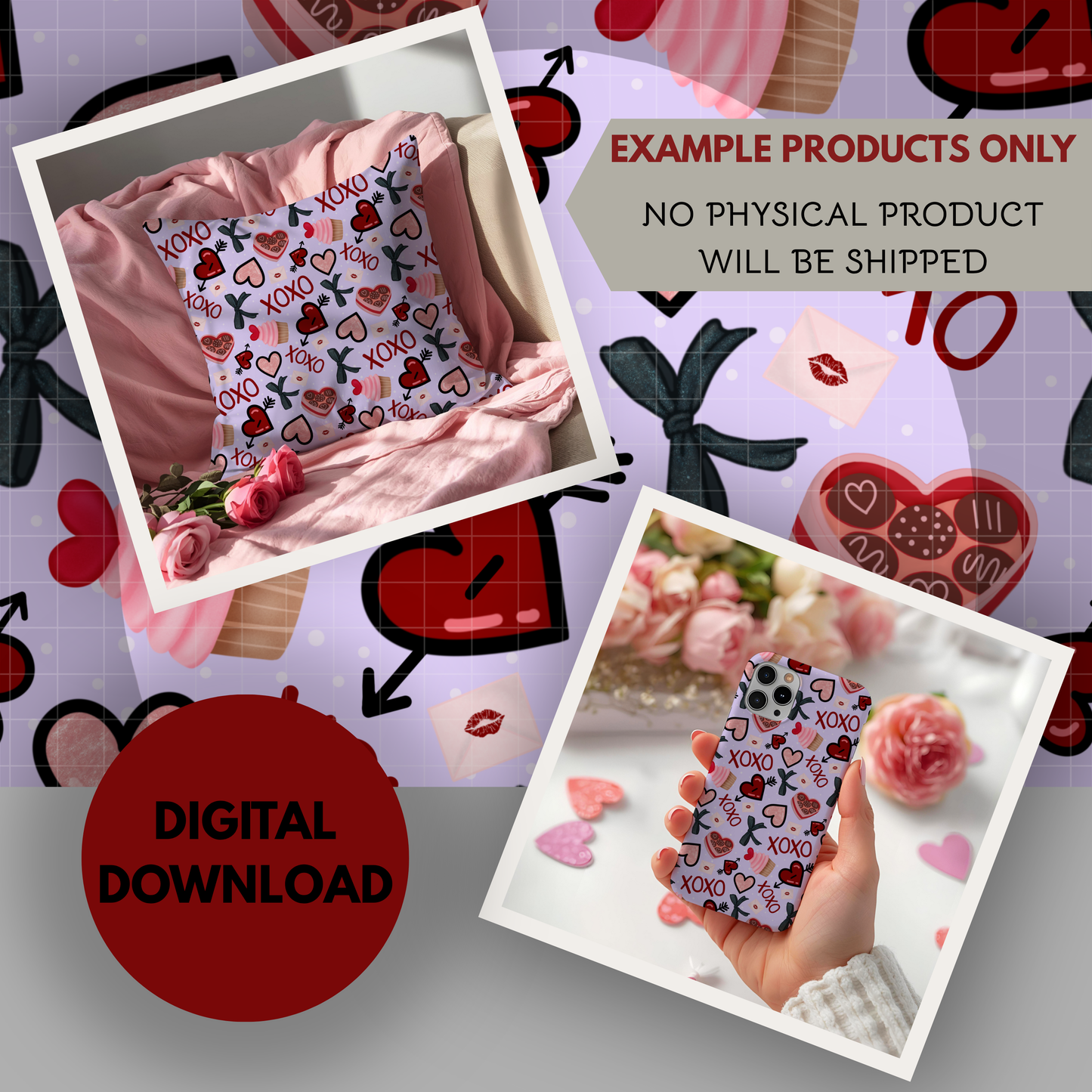 Valentine XOXO Seamless Hand Drawn Digital Pattern | 300 DPI PNG | Instant Download