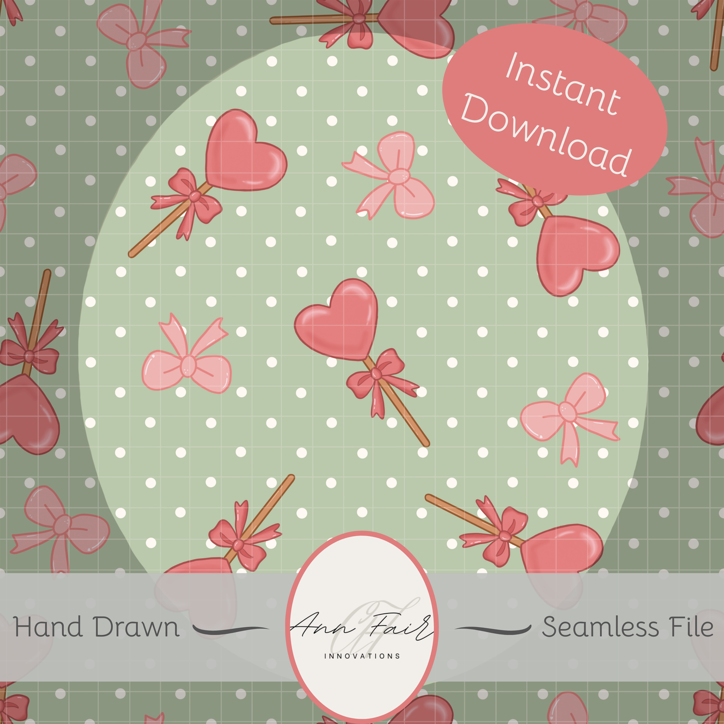 Lollipops and Bows Seamless Hand Drawn Digital Pattern | 300 DPI PNG | Instant Download
